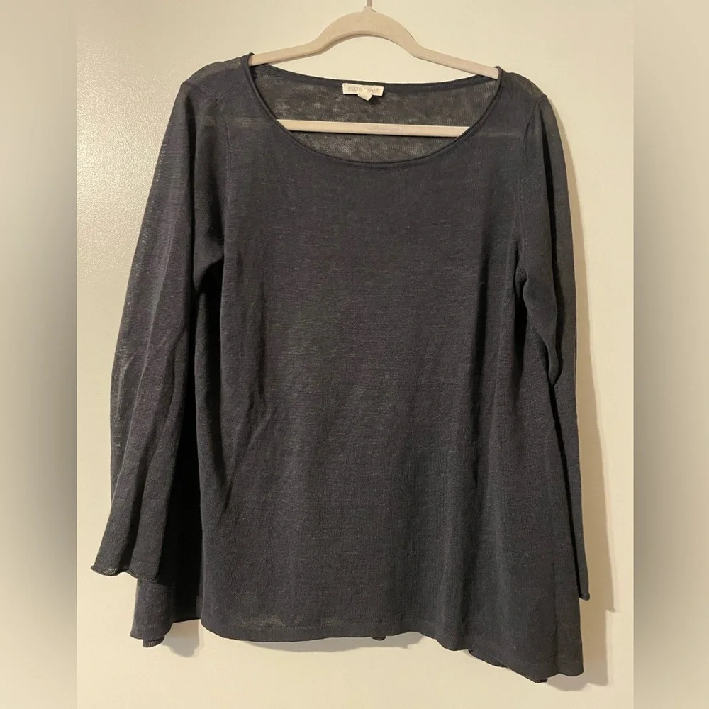 Eileen Fisher Charcoal Gray Long Sleeve Boat Neck Lightweight Top Size Medium - Picture 5 of 9